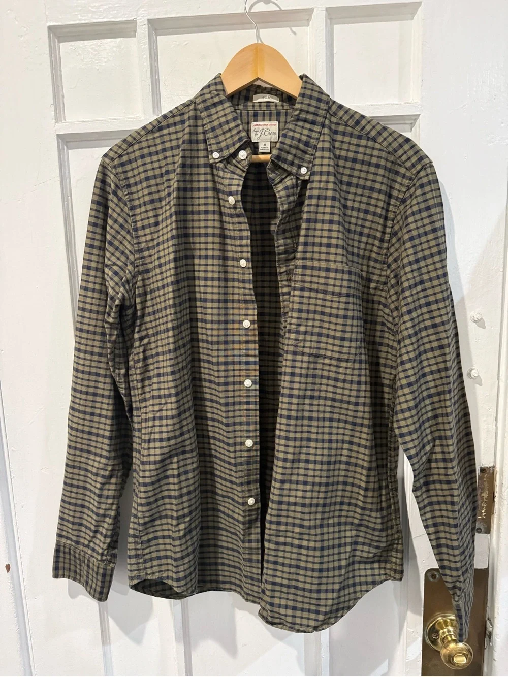 J. Crew Men’s Olive & Navy Check Button-Down Shirt